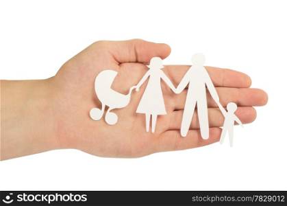 paper family in hands isolated on white