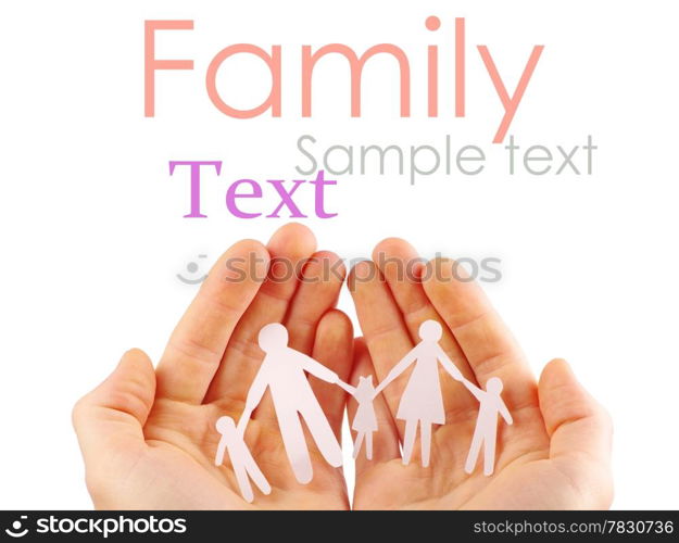 Paper family in hands isolated on white background