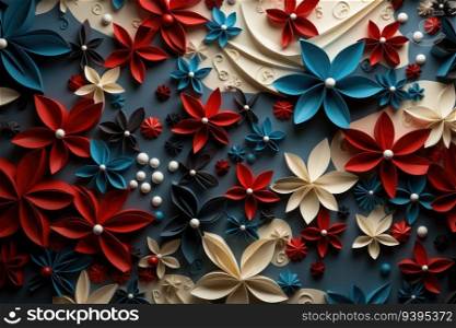 Paper flowers and confetti for Independence Day. Paper origami. Generative AI