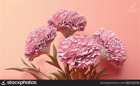 Paper flowers carnations, floral background, wedding card. Generative AI