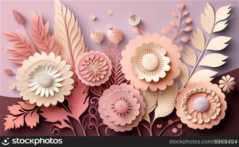 Paper flowers, floral background, wedding card. Generative AI