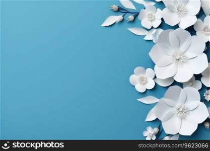 Paper flowers on the turquoise background.. Paper flowers on the turquoise background