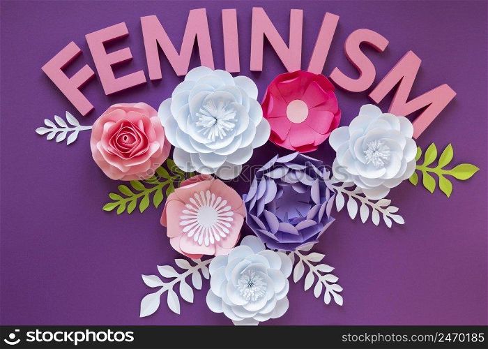 paper flowers with word feminism women s day
