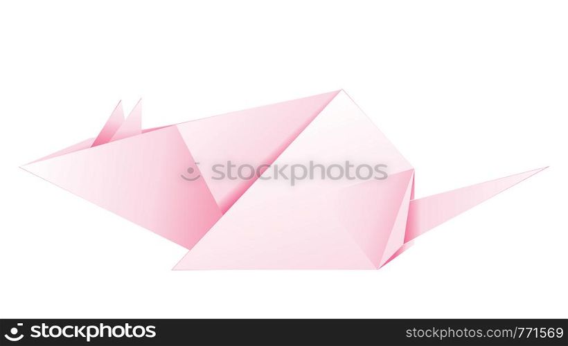 Paper folded, origami pink mouse or rat design.