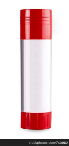 paper glue stick with red cap on white background