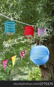 Paper lanterns hanging from a tree