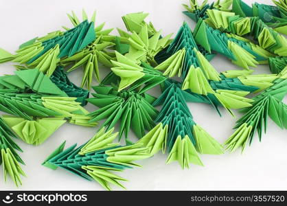 Paper made green pine needles.