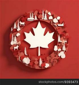Paper Maple Celebration 3D Paper Cut Craft Illustration for Canada Day. For print, web design, UI, poster and other.
