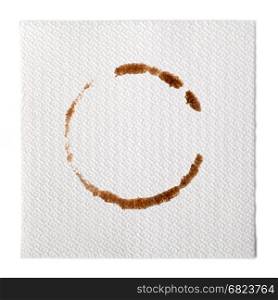 paper napkin . paper Napkin with a coffee stain isolated on white background