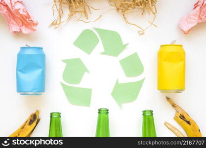 paper recycle logo with colorful garbage