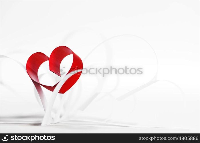Paper ribbon hearts on white background, Valentines day concept