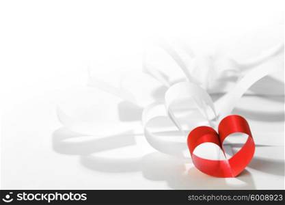 Paper ribbon hearts on white background, Valentines day concept