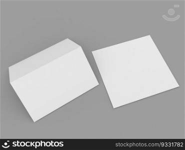 Paper sheet and postcard mockup on gray background. 3d render illustration.. Paper sheet and postcard mockup on gray background. 