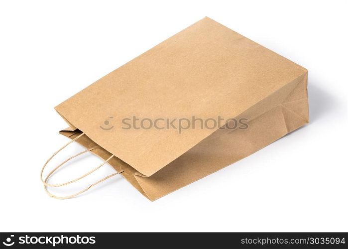 Paper shopping bag isolated on white background close up with clipping path. Paper shopping bag isolated