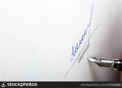 paper texture and signature. Acknowledgement of the document by means of the unique signature by means of pen