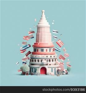 Paper Tower 3D Paper Cut Craft Illustration Symbolizing Bastille Day. For print, web design, UI, poster and other.