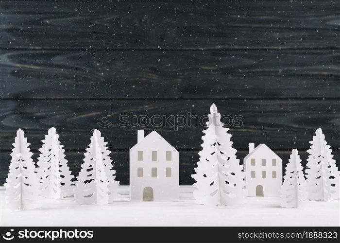 paper winter city wooden background . Resolution and high quality beautiful photo. paper winter city wooden background . High quality and resolution beautiful photo concept