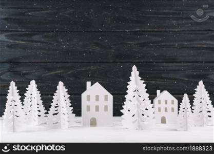 paper winter city wooden background . Resolution and high quality beautiful photo. paper winter city wooden background . High quality and resolution beautiful photo concept