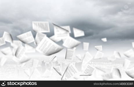 Paperwork. Background conceptual image with papers flying in air