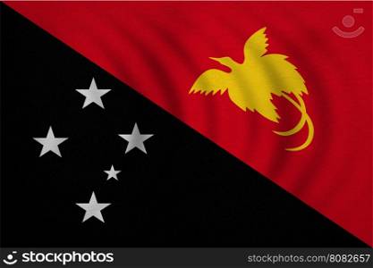 Papua New Guinean national official flag. Papuan patriotic symbol, banner, element, background. Correct colors. Flag of Papua New Guinea wavy, real detailed fabric texture, accurate size, illustration