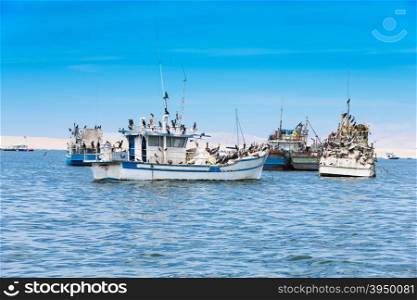 PARACAS, PERU, Fishing boat in Islas Ballestas region