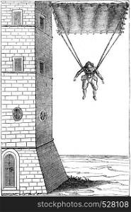 Parachute, vintage engraved illustration. Magasin Pittoresque 1847.