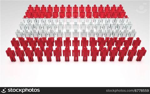 Parade of 3d people forming a top view of Austrian flag. With copyspace.