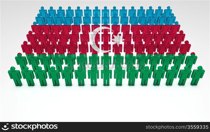 Parade of 3d people forming a top view of Azerbaijan flag. With copyspace.