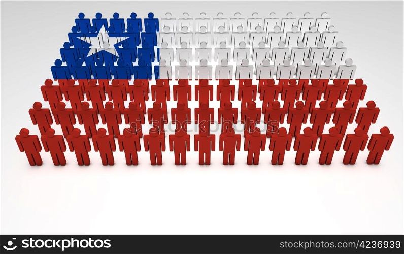 Parade of 3d people forming a top view of Chilean flag. With copyspace.
