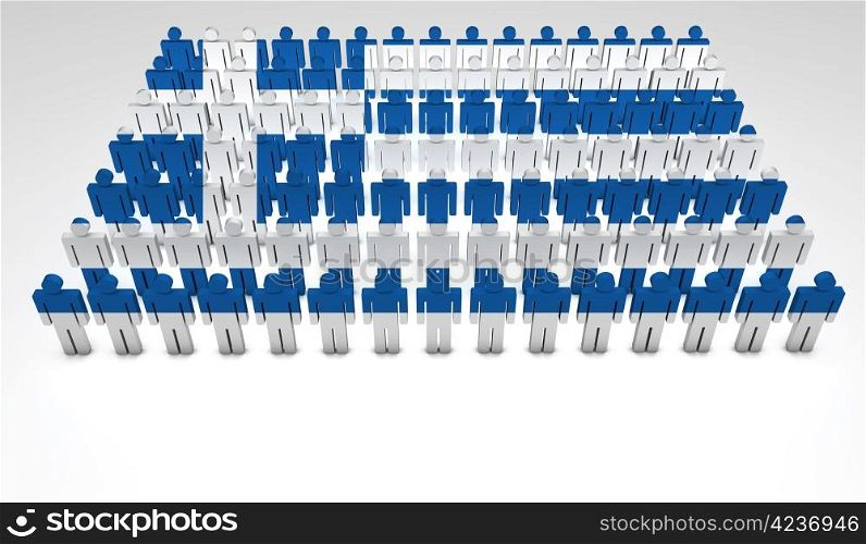 Parade of 3d people forming a top view of Greek flag. With copyspace.