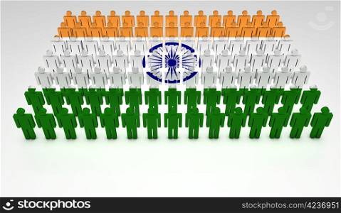 Parade of 3d people forming a top view of Indian flag. With copyspace.