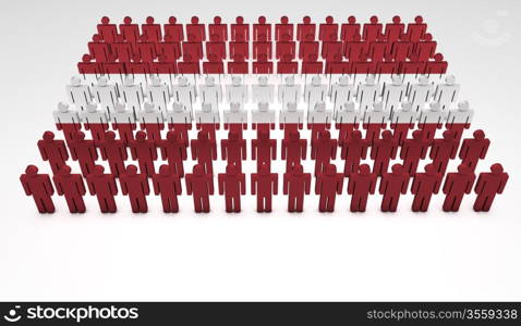 Parade of 3d people forming a top view of Latvian flag. With copyspace.