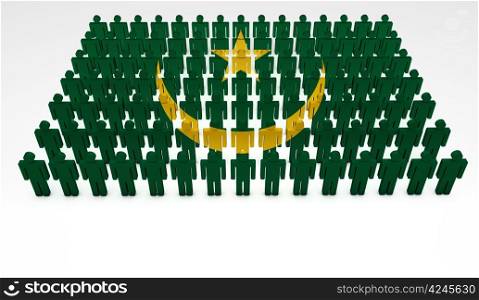 Parade of 3d people forming a top view of Mauritania flag. With copyspace.