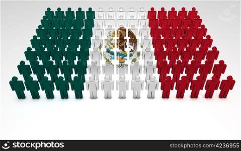 Parade of 3d people forming a top view of Mexican flag. With copyspace.