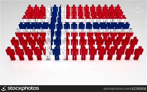 Parade of 3d people forming a top view of Norwegian flag. With copyspace.