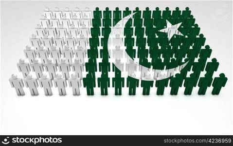 Parade of 3d people forming a top view of Pakistan flag. With copyspace.