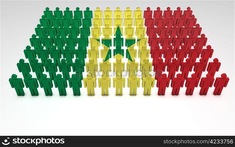 Parade of 3d people forming a top view of Senegalese flag. With copyspace.