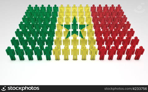 Parade of 3d people forming a top view of Senegalese flag. With copyspace.