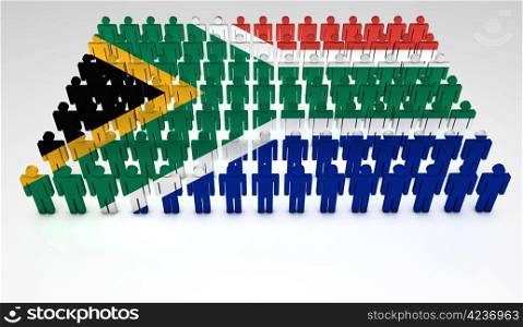 Parade of 3d people forming a top view of South Africa flag. With copyspace.
