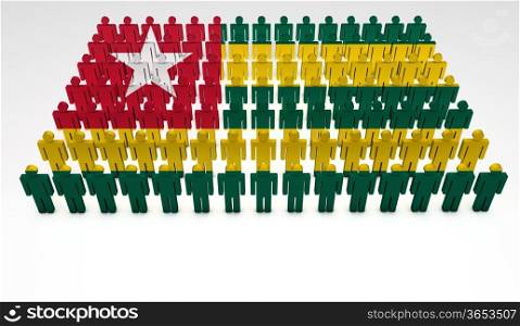 Parade of 3d people forming a top view of Togo flag. With copyspace.
