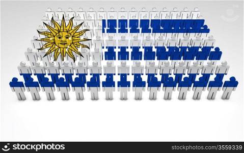 Parade of 3d people forming a top view of Uruguayan flag. With copyspace.