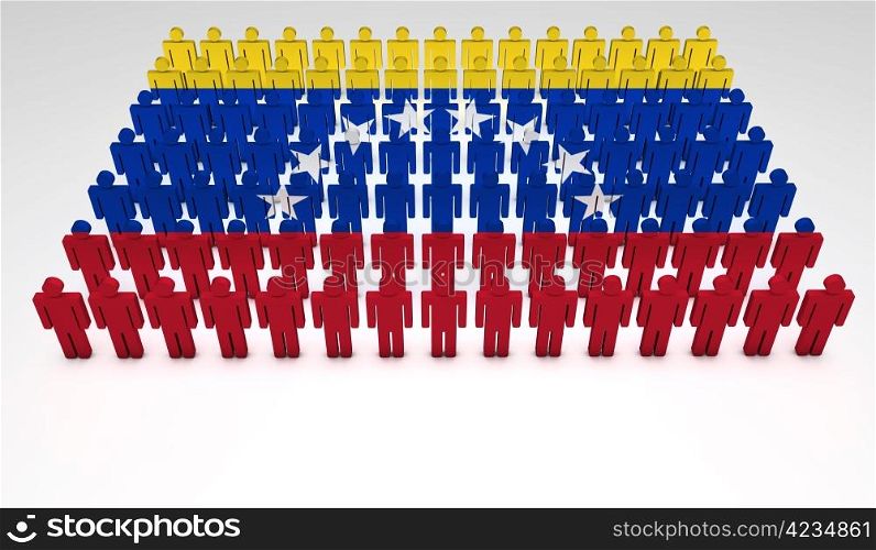 Parade of 3d people forming a top view of Venezuelan flag. With copyspace.