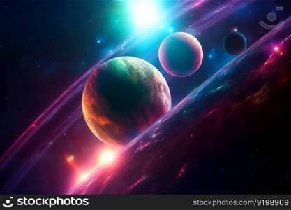 parade of planets, beautiful glow of planets in space generative ai.