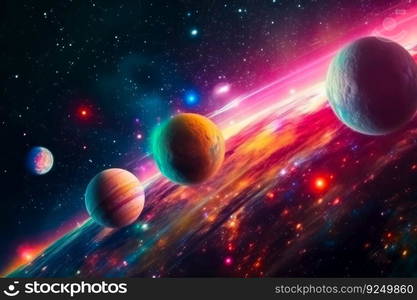 parade of planets in space in a colorful galaxy  solar system generative ai.