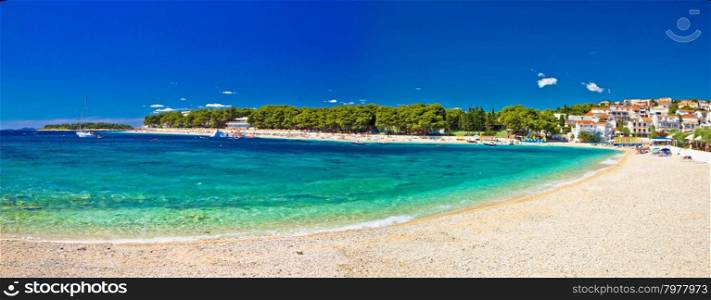 Paradise beach in Primosten panoramic view, Dalmatia, Croatia