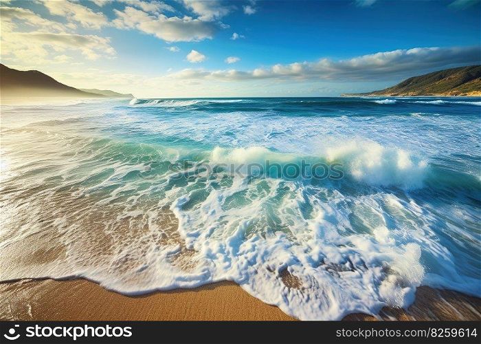 Paradise beach with beautiful waves. Generative AI