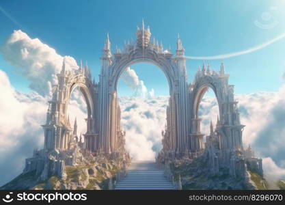 paradise gate to heaven in sun sky generative ai.