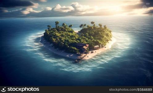 Paradise Island in the form of heart. AI Generated 