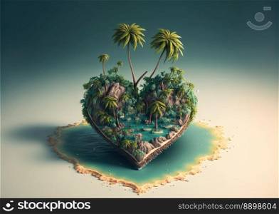 Paradise of love Nice aerial view of a heart shaped island. Honeymoon travel concept. Gnerative AI