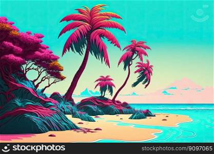 Paradise vacation on tropical island. Cartoon of an island. Generative AI